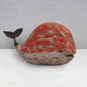 Déco baleine en bois rouge