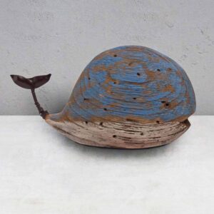 Déco baleine en bois bleue