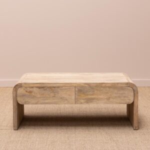 Table basse 2 tiroirs LOSAIL Manguier 120x60cm HT46.5cm Bois clair